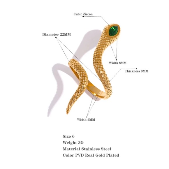 💛Gold Plated shiny snake adjustable ring - Picture 3 of 6